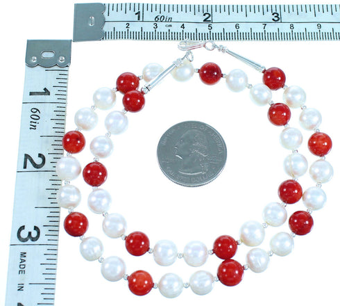 Genuine Sterling Silver Coral And Fresh Water Pearl Bead Necklace RX114230
